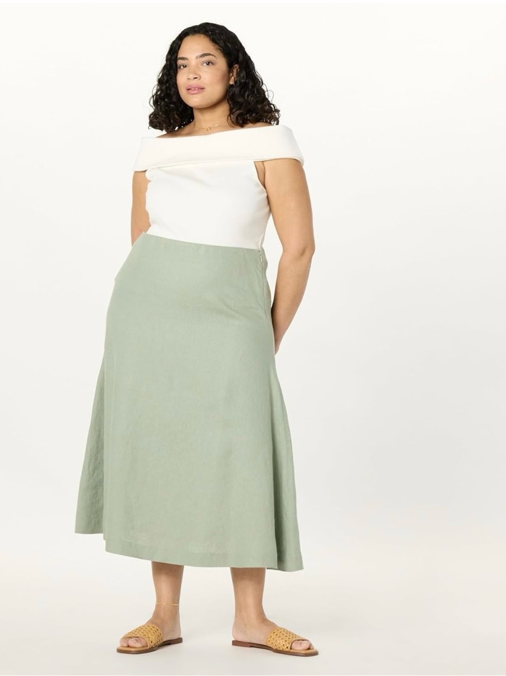 The Drop Womens Sicily Linen Midi Skirt - 100% Linen